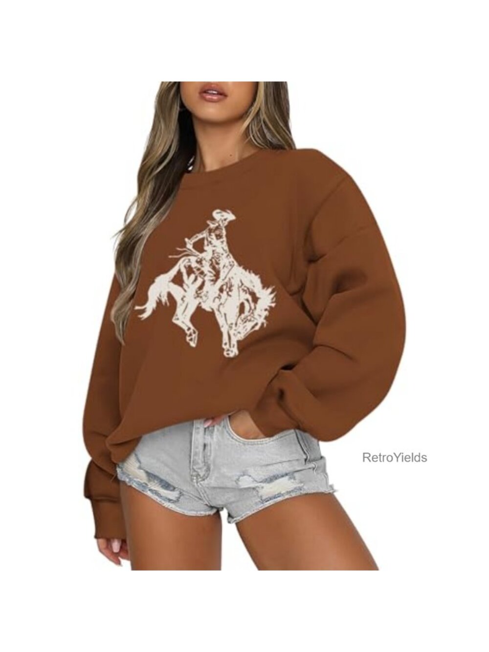 Western Cowboy Graphic Crewneck Sweatshirt Oversized Fit Country Concert Outfit
